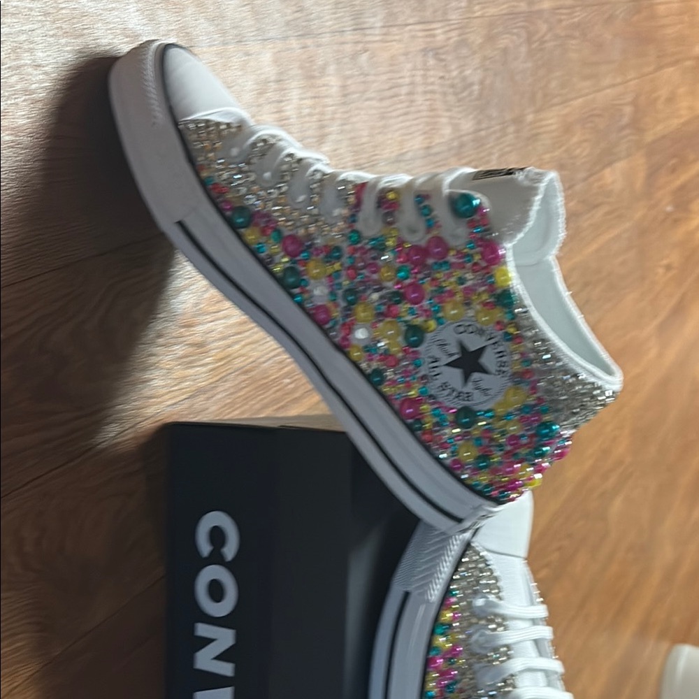 Converse White High-Tops with Colorful Beads